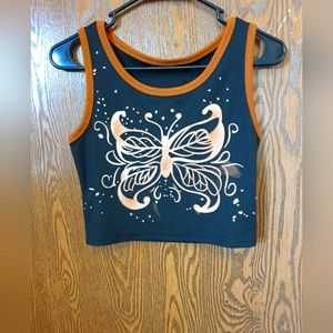 Goth Butterfly Print Contrast Binding Tank Top
